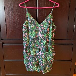Topshop green and pink tropical floral romper